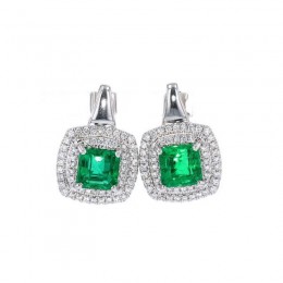 14K White Gold Diamond 1 1/7Ctw & Emerald 6 1/3CTW Earrings