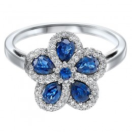 14K White Gold Diamond  1/5CTW & Sapphire 1 1/7CTW Ring