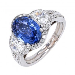 14K White Gold Diamond 1 3/8CTW & Sapphire 4CTW Ring